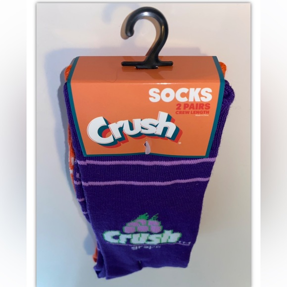 Grape Orange Crush Soda Crew Socks 2 Pair Men8-12 Women9-13 Purple Orange w Logo - Picture 11 of 11